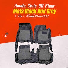 Honda Civic 2022 9D Black Floor Mats With Grey Grass For 11th Gen 2022 2023