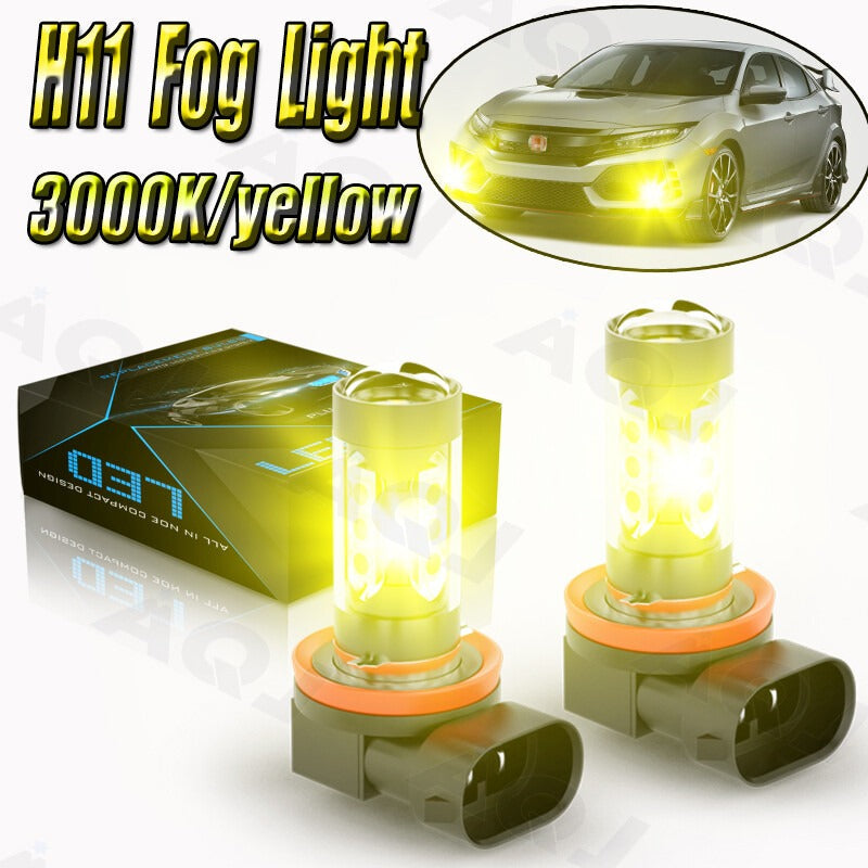 Super Bright LED Fog Lamp Bulbs 2 Colour (Yellow/White) For Fortuner / Rocco / Civic 2023 / CHR