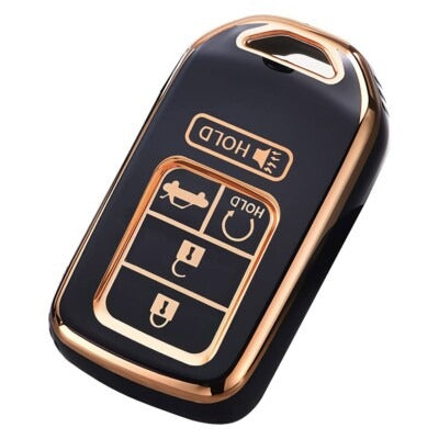 Honda Civic TPU Key Fob / Key Cover - 4 Buttons - Black And Gold For 2016 2017 2018 2019 2020 2021
