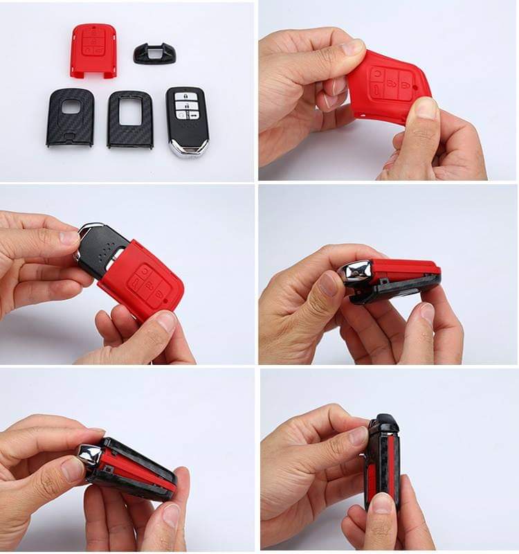 Honda Civic Red Carbon Fiber Key Fob 4 Button